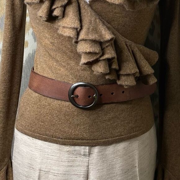 Ralph Lauren Toffee Melange Cashmere Knit Ruffled Wrap-Around L/S Sweater - Picture 14 of 16